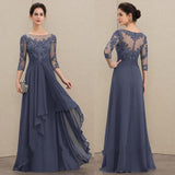 Elegant A-Line Square Collar Floor-Length Chiffon Lace Mother Of The Bride Dresses Cascading Ruffles Plus Size Mother Gowns