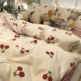 Pisoshare Simple Red Cherry Bedding Sets Nordic Flower Quilt Cover Single Double Size Bed Linen Adult Girls Quilt Cover Decor Home Textile