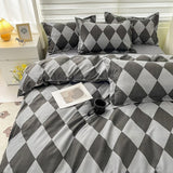 Nordic Duvet Cover Set with Quilt Cover Bedsheet Pillowcase Luxury Bedroom Bedding Set Fashion Plaid Bed Linen Flat Sheet Set