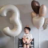 10/5/1Pc Brown Beige Cream 18inch Heart Balloons Cream Number Balloons 1 2 3 4 5 6 Birthday Number Foil Balloon Helium Air Globo