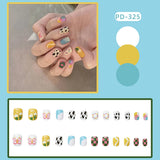 24PCS Fake Nail Patch Cute Short Cow Butterfly Printed False Nail Full Finished for Girl Nail Art Tips Press On Nail Wearable