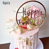 6pcs Happy Birthday Cake Topper Rose Gold Acrylic Birthday Cake Topper Decorations for Kids Baby Shower Party Cake Gift Supplies
