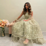 Dubai Lace Appliques Embroidery Flower Tulle Evening Dresses A-Line Pleat Ruched Saudi Arabic Women Formal Party Prom Gown