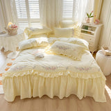 Pisoshare 100% Cotton Korean Princess White Bedding Sets Ruffle Bedspread Flower Embroided Duvet Cover Bed Skirt Pillowcases Home Textile