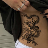 Waterproof Temporary Tattoo Sticker Japanese Style Black White Flame Dragon Body Art Fake Tattoo Flash Tattoo Arm Female Male