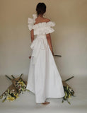 Long Ivory Taffeta Scalloped Evening Dresses A-Line Pleated Floor Length Prom Dresses for Women