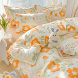 Pisoshare New Cartoon Foral Print Polyester Bedding Set Full Size Soft Thicken Duvet Cover Set with Flat Sheet Quilt Cover and Pillowcase
