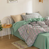 Pisoshare Japan Style Plaid Queen Size Duvet Cover Set with Sheets High Quality Skin Friendly Bedding Set King Single Double Bedding Sets