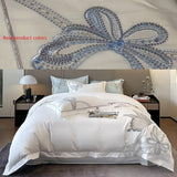 Pisoshare 100% Egyptian Cotton Luxury Butterfly Embroidery Wedding Bedding Set 100% Cotton Duvet Cover Flat/Fitted Bed Sheet Pillowcases