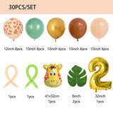 30pcs Jungle Safari Animal Number Balloons Set Kids 1 2 3 Years Birthday Party Decorations Wild One Green Latex Helium Globos