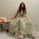 Dubai Lace Appliques Embroidery Flower Tulle Evening Dresses A-Line Pleat Ruched Saudi Arabic Women Formal Party Prom Gown