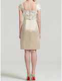 Two Piece Sheath / Column Mother of the Bride Dress Elegant Jewel Neck Knee Length Lace 3/4 Length Sleeve with Embroidery