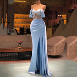 Sexy Mermaid Evening Dresses Robe De Soiree Illusion Bodice Pleats Beading Off The Shoulder Split Slit Formal Prom Gowns 2023