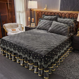 Pisoshare Bed Skirt Luxury Super Soft Crystal Velvet Fleece Lace Ruffles Quilted Bed Skirt Mattress Cover Bedspread Bedding Home Textiles
