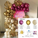 124Pcs Red Gold Sand White Balloons Arch Garland Kit Metal Balloons Gold Plam Leaves DIY Balloon Arch Valentine's Day Balloons