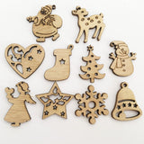 50pcs Natural Wood Christmas Ornaments Pendant Hanging Gifts Elk Deer Snowflake Xmas Tree New Year Party Decorations for Home