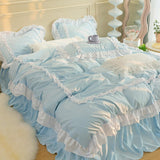 Pisoshare Princess Bedding Set Luxury Bed Linen Ruffle Double Duvet Cover Set Bed Sheet and Pillowcases Cute Candy Color Bed Comforter Set
