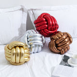 Pisoshare Knotted Ball Cushion Pillow Round Decorative Throw Pillows for Sofa Bronzing Couch Back Cushion Living Room Bedroom Home Decor