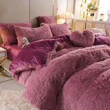 Home Textiles Pink Winter Warm Velvet Embroidery Princess Bedding Set Double Duvet Cover Set Bed Sheet Pillowcases