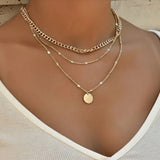 Lost Lady New Fashion Three Layers Disc Pendant Necklace For Women Trendy Simple Ladies Retro Clavicle Chain Jewelry Wholesale