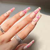 24pcs Fake long fingernail Ballet Nude color transparent Pink cloud Manicure patch press on nails with designs for girls sticker