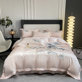 Pisoshare 2023 New Chinese Style Landscape Embroidery Luxury Bedding Set Smooth Duvet Cover Set Soft Quilt Cover Bed Sheet Set Pillowcases