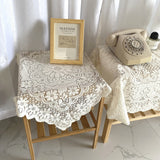 Pisoshare Square Small Table Cloth - Ivory Crochet Tablecloth Small Square Dust Cover Bedside Table Cover 60x60 Table Cover