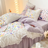 Pisoshare INS Princess Style Flower Bedding Set Duvet Cover With Ruffle Lace Bed Sheet Pillowcases Kawaii Girl Woman Bedroom Home Textiles