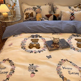 Pisoshare Korean Princess Heart Print Bedding Sets 3/4pcs Cute Kids Girl Adult Bed Linings Duvet Cover Bed Sheet Pillowcase Home Textile