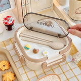 Pisoshare Simple Cute Portable Lunch Box With Compartment For Girls School Kids Plastic Picnic Bento Box Microwave Food Storage Containers