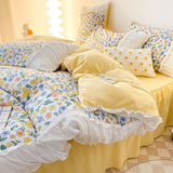 Pisoshare INS Princess Style Flower Bedding Set Duvet Cover With Ruffle Lace Bed Sheet Pillowcases Kawaii Girl Woman Bedroom Home Textiles