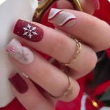 New Years Nails Christmas False Nail Manicure Acrylic Artificial Nail Decor Press On Nails Snowflake Gingerbread Man Full Cover 24PCS