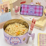 Pisoshare Cute Stainless Steel Instant Noodle Bowl With Handle For Office Workers Bento Box Portable Student Lunch Box Kitchen Tableware