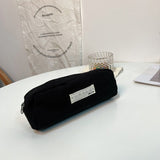 Pisoshare New Pencil Case Black Beige Canvas Cosmetic Storage Bag Zipper Wallets Kawaii School Pen Pouch Supplies Pencil Bag Longkeeper