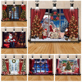 Christmas Backdrop for Photography Santa Claus Pine Tree Gift Boxes Window White Snow Scene Kids Portrait Photo Background