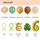 30pcs Jungle Safari Animal Number Balloons Set Kids 1 2 3 Years Birthday Party Decorations Wild One Green Latex Helium Globos