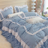 Pisoshare Princess Bedding Set Luxury Bed Linen Ruffle Double Duvet Cover Set Bed Sheet and Pillowcases Cute Candy Color Bed Comforter Set