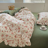 Pisoshare 100% Cotton Ruffles Duvet Cover French Ldyllic Garden Style Bedding Set Single Double Flowers Quilt Cover Bed Sheet Pillowcases