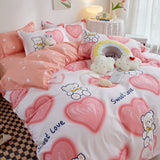 Pisoshare Pink Strawberry Rabbit Bedding Set Princess Girl Heart Double Queen King Size Bed Sheet Duvet Cover Soft Quilt Cover Pillowcase