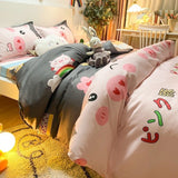 Pisoshare Ins Pink Flowers Bedding Set Flat Bed Sheet Duvet Cover Twin Full Queen Nordic Bed Linen Boys Girls Floral Cartoon Bedding Sets
