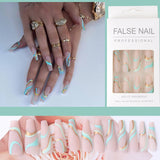 European Fake Nails Women Coffin MId Length False Nails Tip with Stripe Design Press on Matte Nail Patch for DIY Art Nail Salon