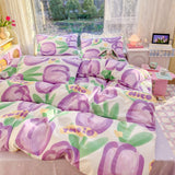 Pisoshare Rosered Bedding Set Flora Summer Duvet Cover Pillowcase Comforter Bag Flat/Fitted Sheet King Bedclothes Home Textile Twill Print