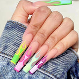 New Years Nails 24pcs artifical nails with glue fake nail tips with design Detachable press on nails long Fake Nail Finished Nail Piece Sticker