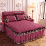 Pisoshare Luxury Bed Skirt and Pillowcase Set European Quilted Lace Embroidery Princess Ruffle Bedspreads Bed Cover King Size Home Textile