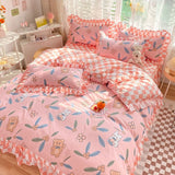 Pisoshare Korean Princess Strawberry Bedsheet Bedspread Queen Size Duvets Cover Linens Comforter Bedding with Pillowcases Luxury Pink