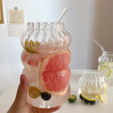 Pisoshare Korean Ins Style Fruit Juice Water Cup With Straw Large Capacity Heat-resistant Glass Cold Drink Cups Soda Bubble Tea Coffee Mug