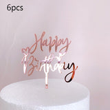 6pcs Happy Birthday Cake Topper Rose Gold Acrylic Birthday Cake Topper Decorations for Kids Baby Shower Party Cake Gift Supplies