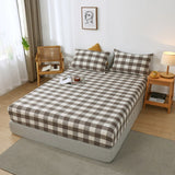 High Quality 100% Cotton Mattress Protection Cover,Adjustable Fitted Sheet 160x200,No Pillowcase,Plaid Style