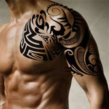 Pisoshare New Waterproof Tattoo Sticker Male Half Shoulder Dragon Totem Breastplate Flame Flower Arm Art Fake Tattoo Black Big Size Tattoo