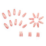Pink Simple Gradient Detachable Coffin False Nails Wearable Gold Foil Sequins Fake Nails Full Cover Nail Tips Press On Nails